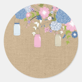Pink und Blue Mason Jar Imitate Burlap Sticker