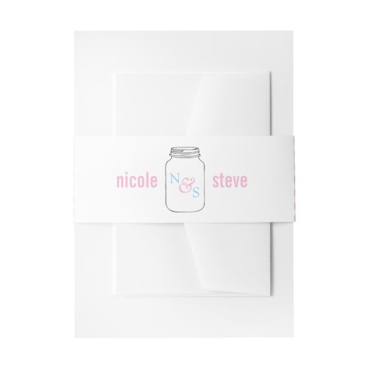 Pink und Blue Mason Jar Monogram Wedding Einladungsbanderole (Vorderseite Beispiel)