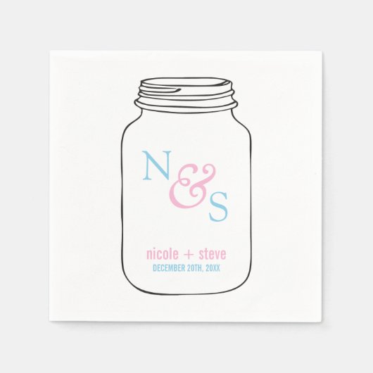 Pink und Blue Mason Jar Monogram Wedding Serviette (Vorderseite)