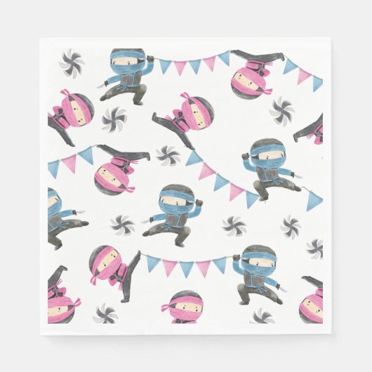 Pink und Blue Ninja Party Napkins Serviette (Vorderseite)