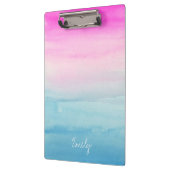 Pink und Blue Ombre Wasserfarbe | Füge Deinen Name Klemmbrett (Links)