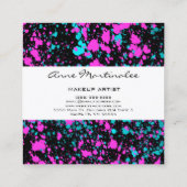 Pink und Blue Paint Spritzer auf Black Quadratische Visitenkarte (Rückseite)