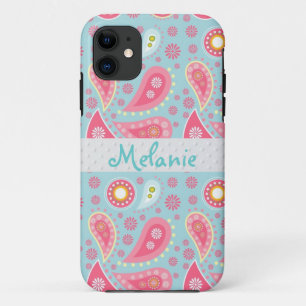 Pink und Blue Paisley iPhone Monogram Custom iPhone 11 Hülle