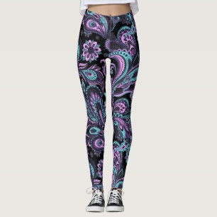 Pink und Blue Paisley Muster Leggings