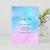 Pink und Blue Pastel Gradient Sky Wedding Save The Date (Stehend Vorderseite)