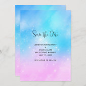 Pink und Blue Pastel Gradient Sky Wedding Save The Date (Vorne/Hinten)
