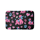 Pink und Blue Poodle Muster auf schwarzem Hintergr Badematte (Vorderseite)