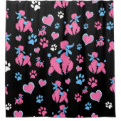 Pink und Blue Poodle Muster auf schwarzem Hintergr Duschvorhang (Vorderseite)