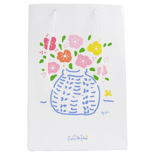 Pink und Blue Posy Vase Geschenktasche Mittlere Geschenktüte (Vorderseite)