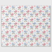 Pink und Blue Pram Pattern Babydusche Geschenkpapier (Flach)