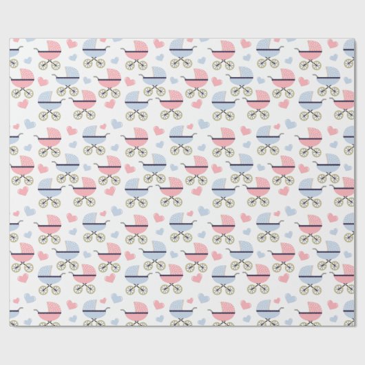 Pink und Blue Pram Pattern Babydusche Geschenkpapier (Flach)