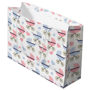 Pink und Blue Pram Pattern Babydusche Große Geschenktüte