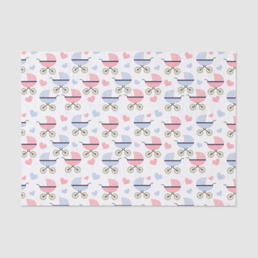 Pink und Blue Pram Pattern Babydusche Seidenpapier (Vorderseite)