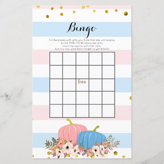 Pink und Blue Pumpkin Baby Showdusche Bingo Spiel (Vorderseite)