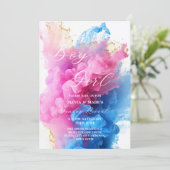 Pink und Blue Rmoke Themed Baby Gender Reveve Einladung (Stehend Vorderseite)