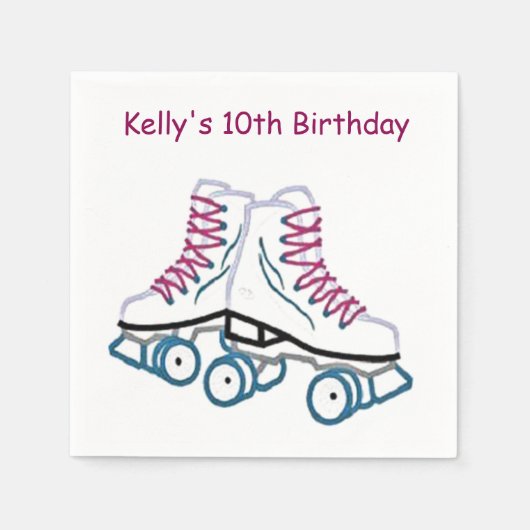 Pink und Blue Roller Skate Papier Napkins Serviette (Vorderseite)