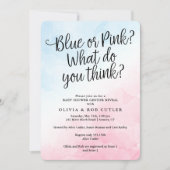 Pink und Blue Script Geschlecht zeigen Baby Dusche Einladung (Vorderseite)