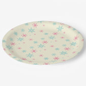 Pink und Blue Snowflake Muster Weihnachten Winter Pappteller (Schrägansicht)