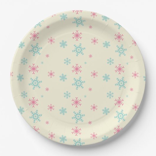 Pink und Blue Snowflake Muster Weihnachten Winter Pappteller (Vorderseite)