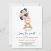 Pink und Blue Teddy Bear Baby Shower Gender Reveal Einladung (Vorderseite)