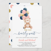 Pink und Blue Teddy Bear Baby Shower Gender Reveal Einladung (Vorne/Hinten)