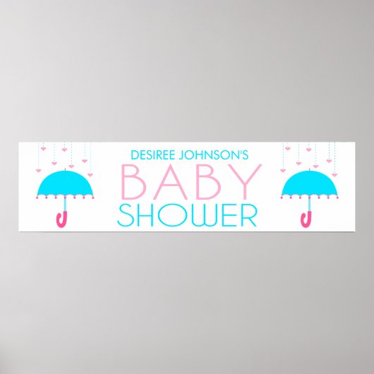 Pink und Blue Umbrella Baby Dusche Banner Poster (Vorne)