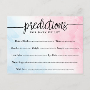 Pink und Blue Watercolor Baby Predictions Card Postkarte