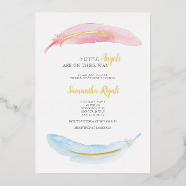 Pink und Blue Watercolor Babydusche Folieneinladung