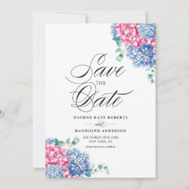 Pink und Blue Watercolor Hydrangeas Floral Save The Date