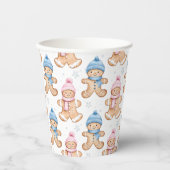 Pink und Blue Winter Gingerbread Gender Reveal Pappbecher (Vorderseite)