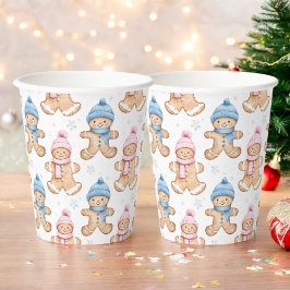 Pink und Blue Winter Gingerbread Gender Reveal Pappbecher