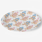 Pink und Blue Winter Gingerbread Gender Reveal Pappteller (Schrägansicht)