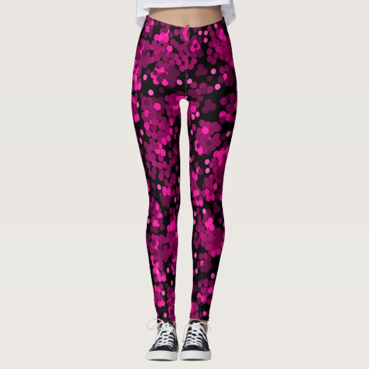 Pink und bordeauxrotes Polka-Dofetti-Muster Leggings (Vorderseite)