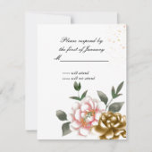 Pink und Bronze Wasserfarben-Antwort-Karte RSVP Karte (Vorderseite)
