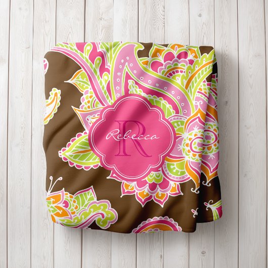 Pink und Brown Boho Paisley Mit Monogramm Fleecedecke