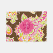 Pink und Brown Boho Paisley Mit Monogramm Fleecedecke (Vorderseite (Horizontal))