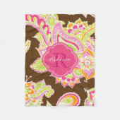 Pink und Brown Boho Paisley Mit Monogramm Fleecedecke (Vorderseite)