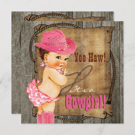 Pink und Brown Cowgirl Babydusche Einladung (Vorne/Hinten)