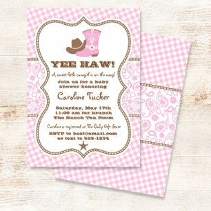 Pink und Brown Cowgirl Kinderdusche Einladung