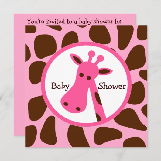 Pink und Brown Giraffe Girl Babydusche Einladung (Vorne/Hinten)