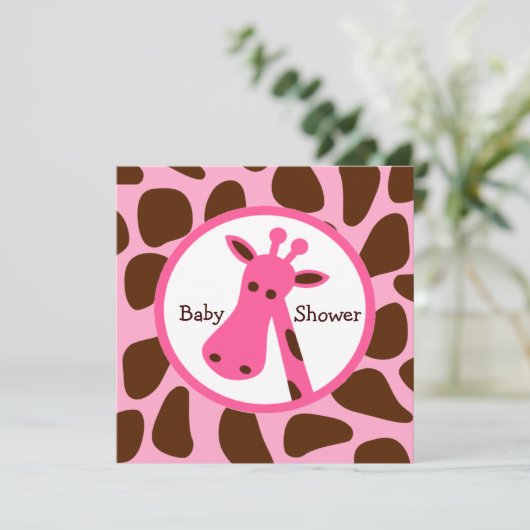 Pink und Brown Giraffe Girl Babydusche Einladung (Stehend Vorderseite)