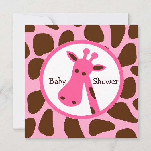 Pink und Brown Giraffe Girl Babydusche Einladung (Vorderseite)