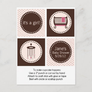 Pink und Brown Girl Babydusche Toppers Postkarte