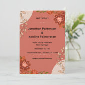 Pink und Brown Illustrative Wedding Car Einladung (Stehend Vorderseite)