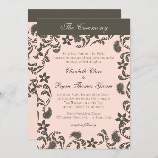 Pink und Brown Paisley Einladung (Vorne/Hinten)