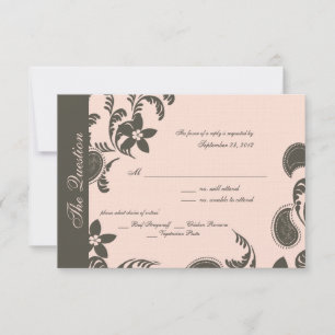 Pink und Brown Paisley und Floral RSVP Karte