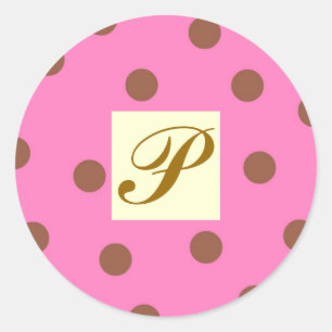 Pink und Brown Polka Dots Letter P Runder Aufkleber