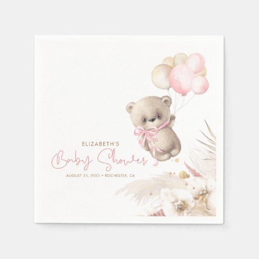 Pink und Brown Teddy Bear Babydusche Serviette (Vorderseite)