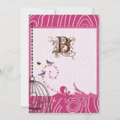 PINK und Brown Wood Grain Love Birds Apple Green Einladung (Rückseite)