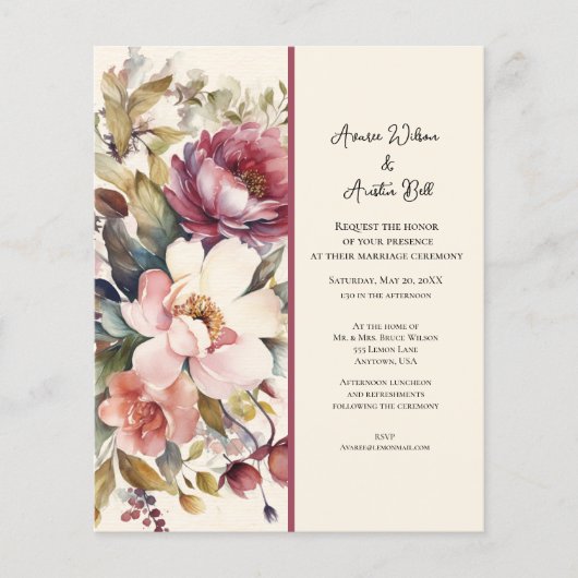 Pink und Burgund Vintage Peonies Hochzeit (Vorderseite)